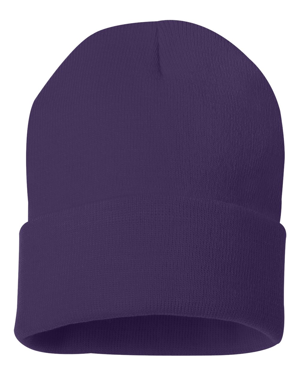 Front View of Purple 12" Solid Cuffed Beanie - SP12