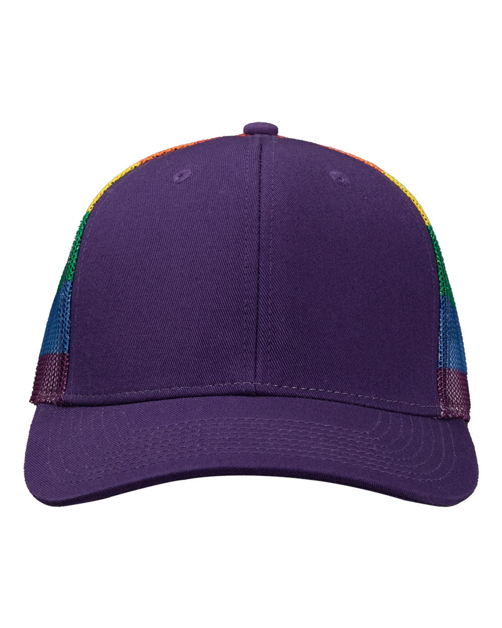 Front View of Purple/ Rainbow Printed Mesh Trucker Cap - S700M