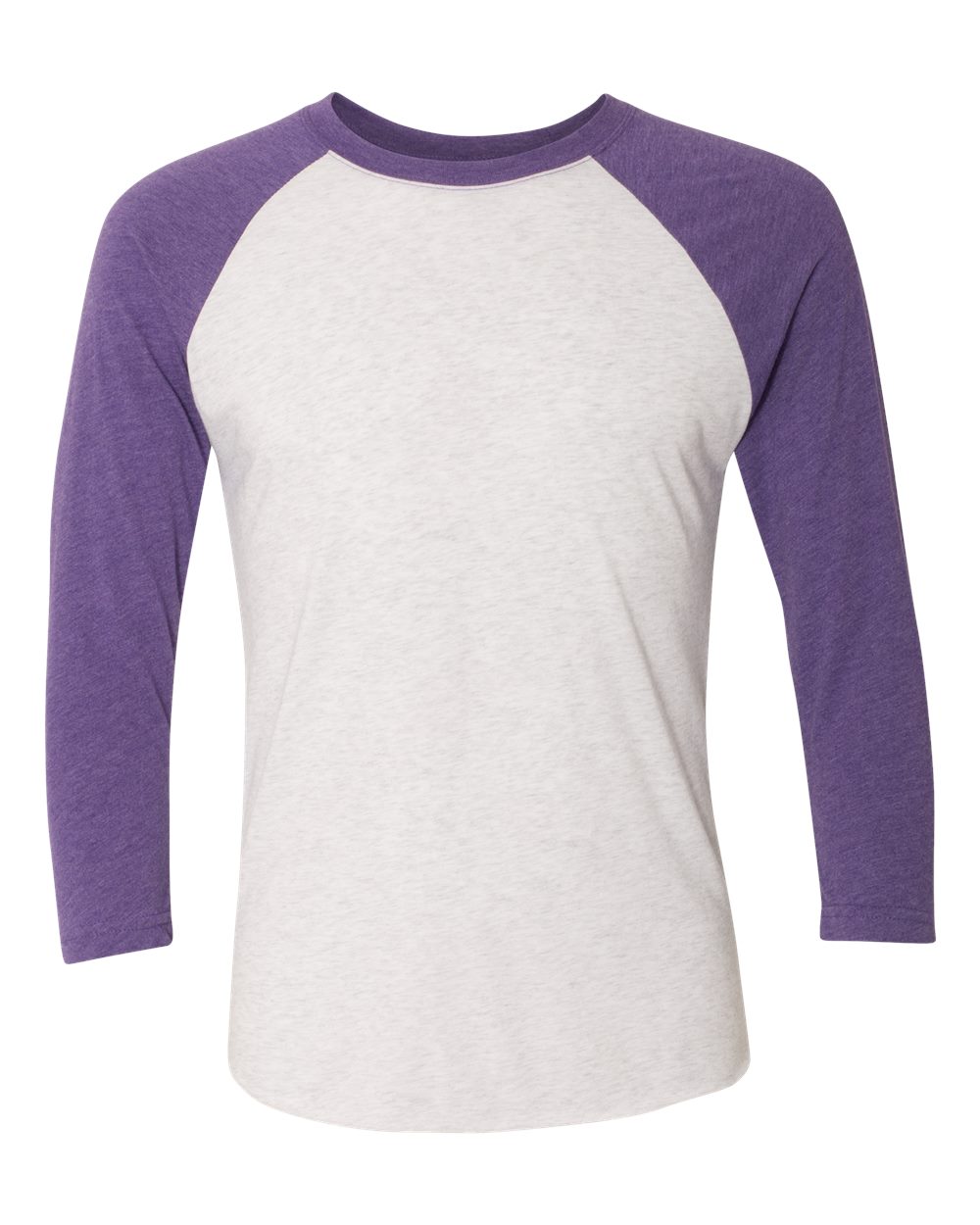 Front View of Purple Rush Sleeves/ Heather White Body Triblend Three-Quarter Raglan T-Shirt - 6051