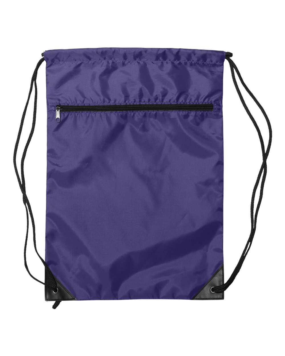 Front View of Purple Zippered Drawstring Backpack - 8888