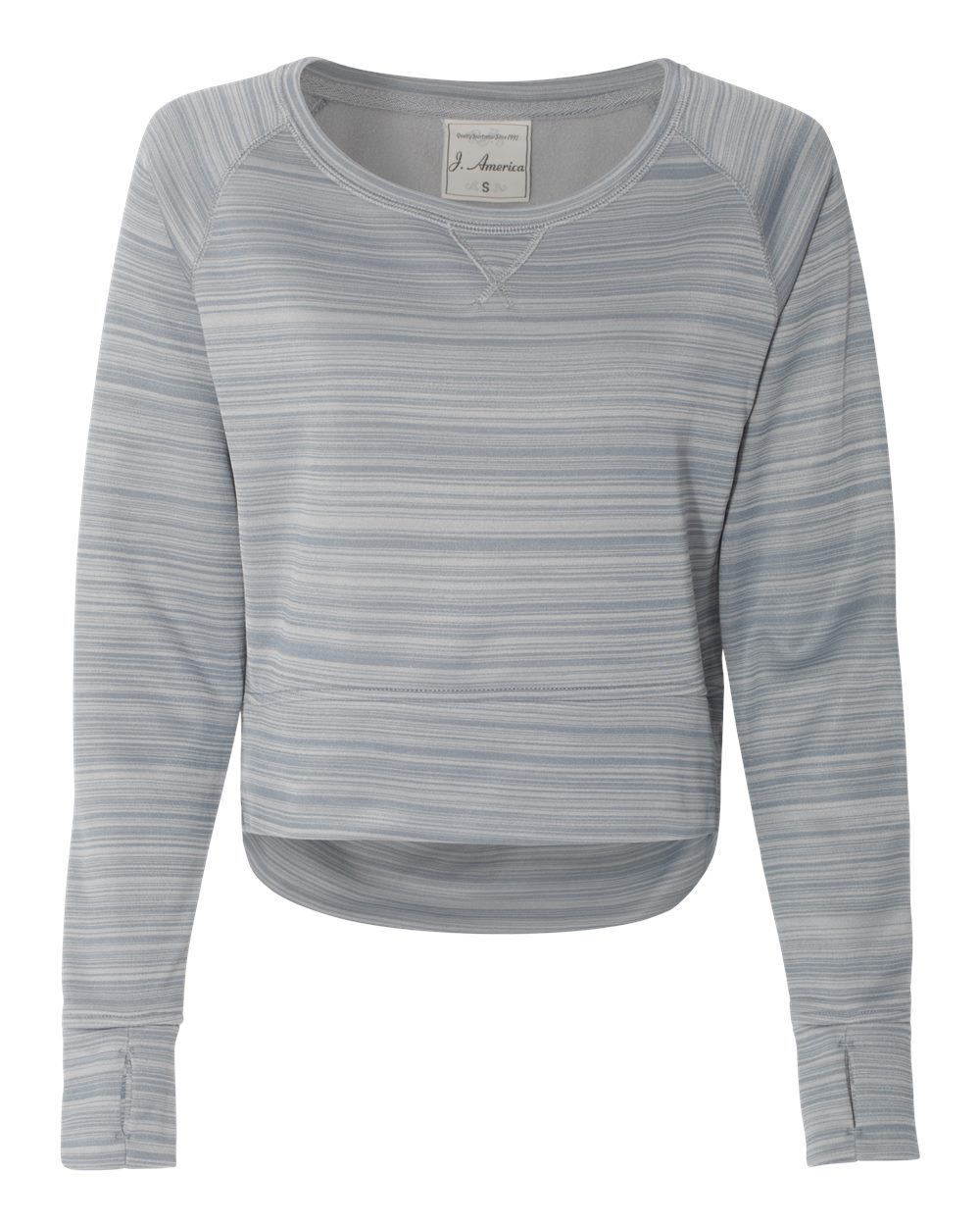 Front View of Quarry Women's Odyssey Striped Performance Fleece Hi-Low Crewneck Sweatshirt - 8663