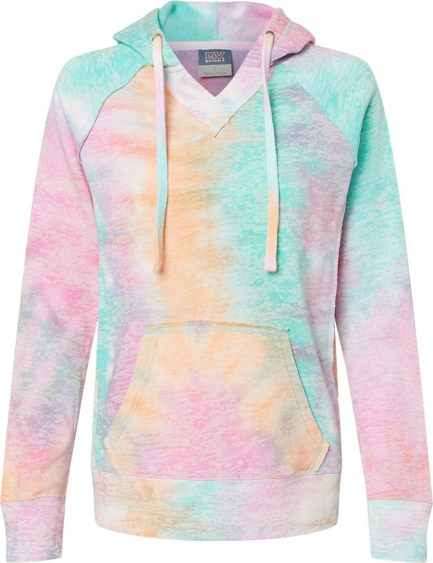 Front View of Rainbow Sorbet Women’s Courtney Burnout V-Notch Hooded Sweatshirt - W1162