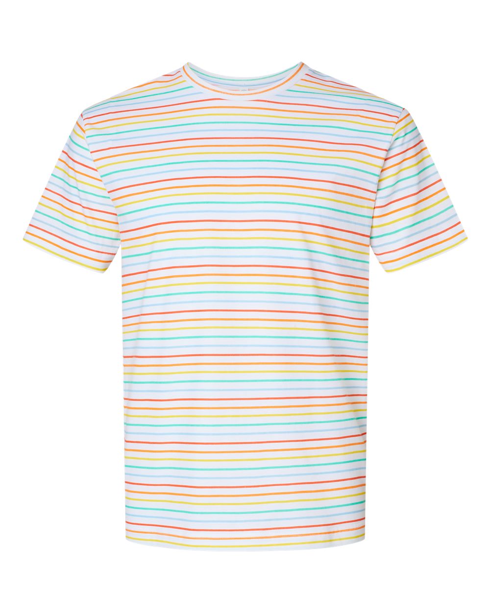 Front View of Rainbow Stripe Fine Jersey Tee - 6901
