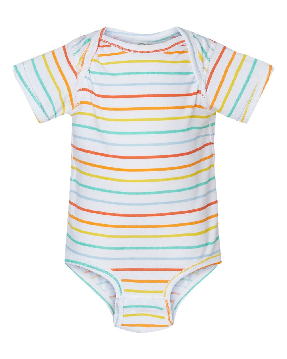 Front View of Rainbow Stripe Infant Fine Jersey Bodysuit - 4424