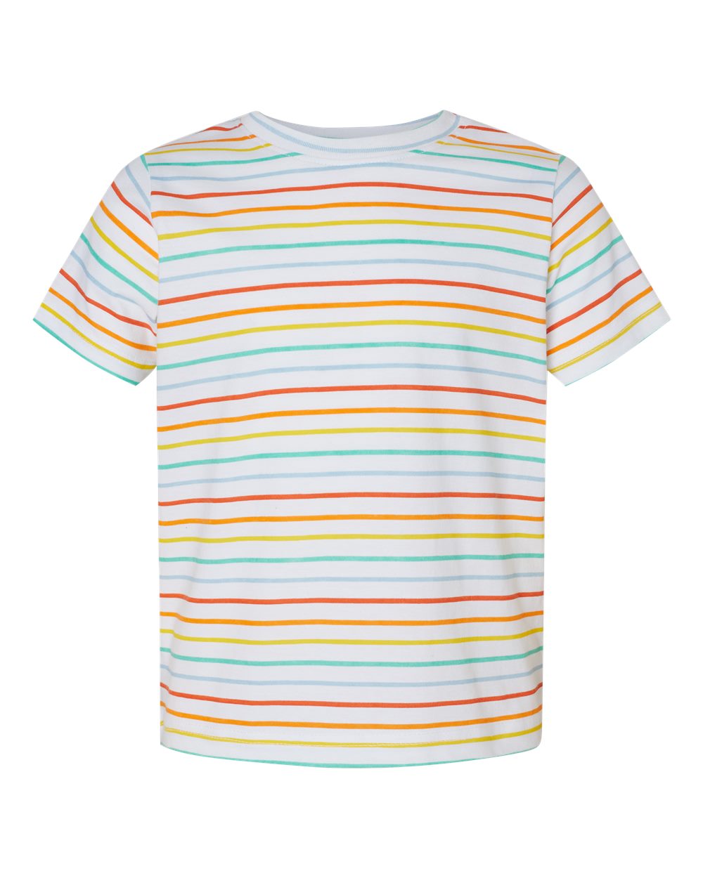 Front View of Rainbow Stripe Toddler Fine Jersey Tee - 3321