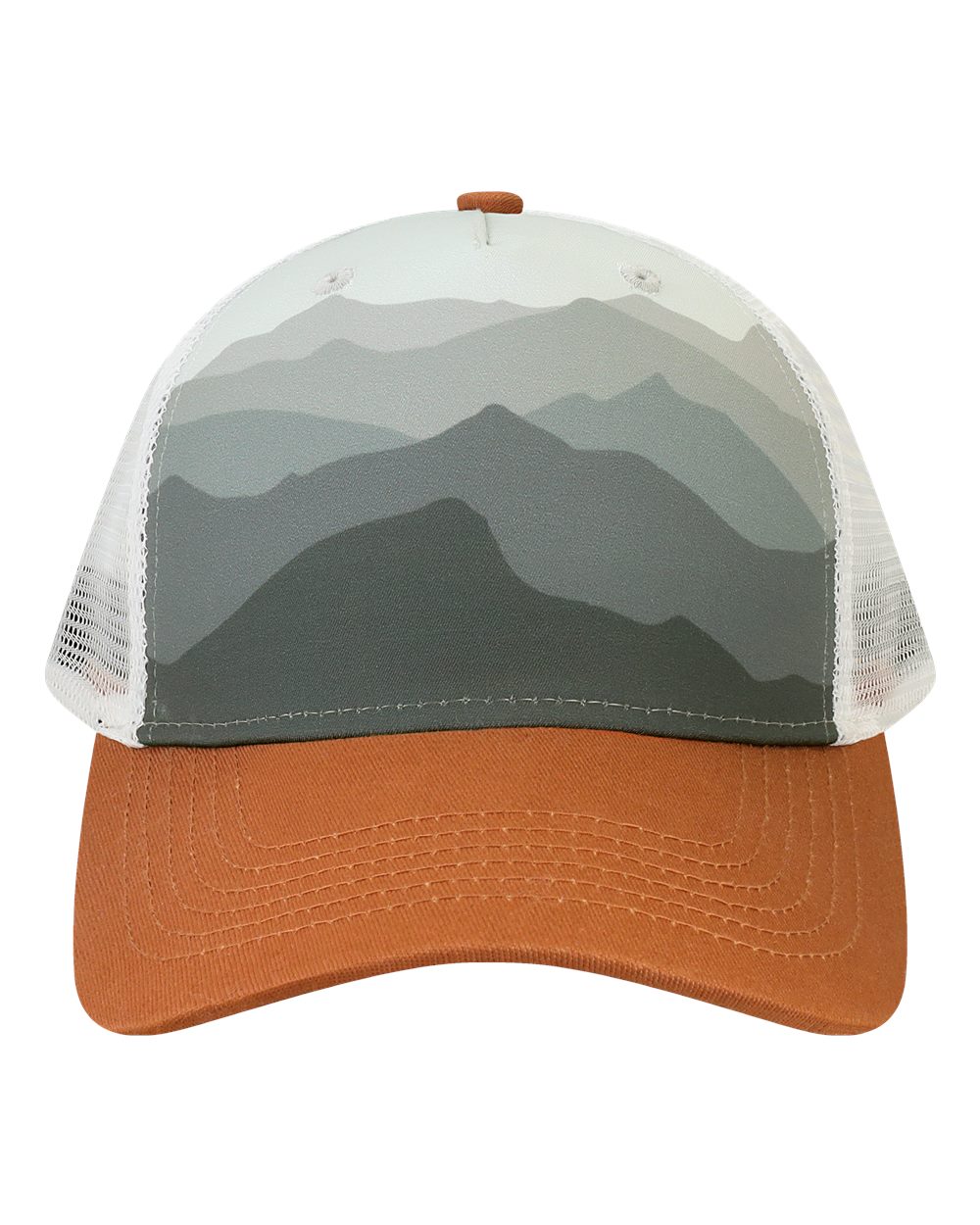 Front View of Ranges Grey/ Dark Orange Trucker Cap - 5PTKR