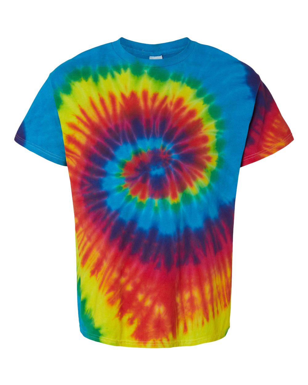 Front View of Reactive Rainbow Multi-Color Tie-Dyed T-Shirt - 1000