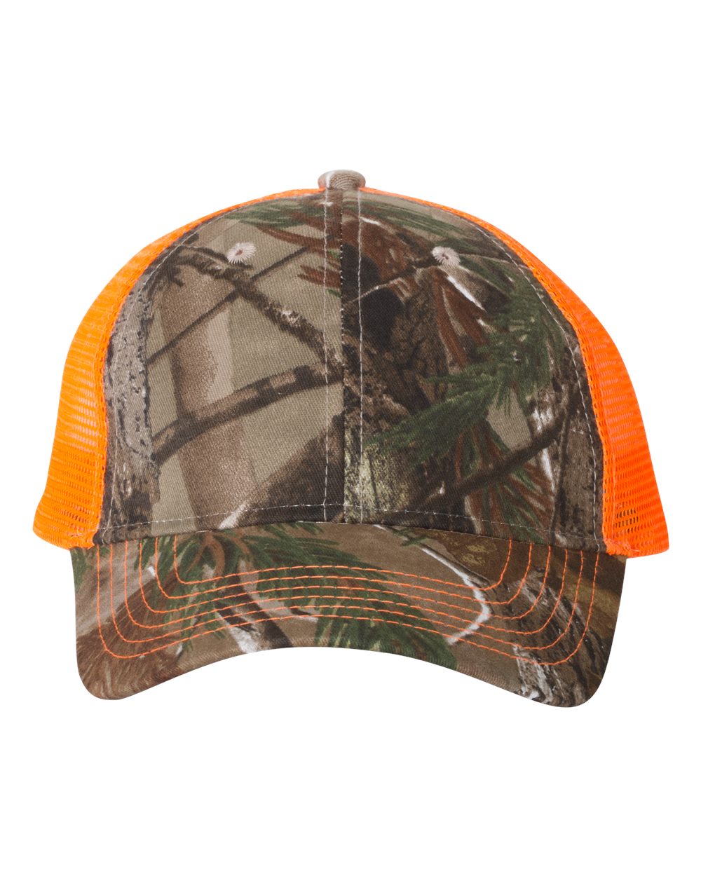Front View of Realtree AP/ Neon Orange Licensed Camo Mesh Back Cap - LC5M