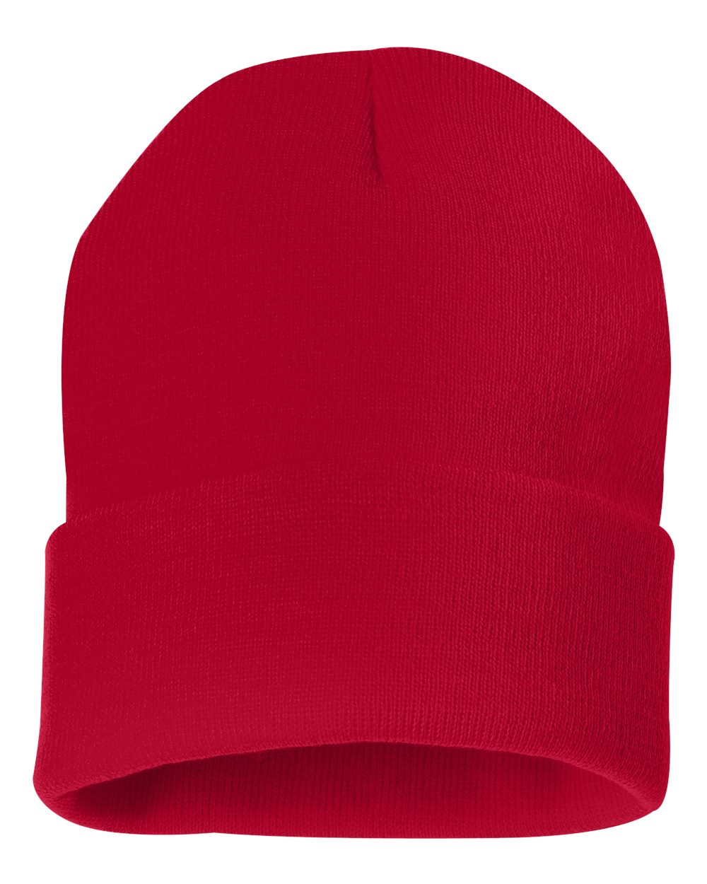 Front View of Red 12" Solid Cuffed Beanie - SP12