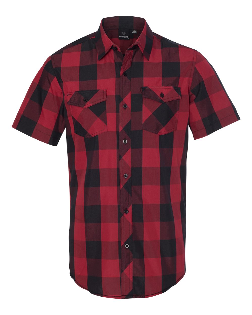 Front View of Red/ Black Buffalo Plaid Short Sleeve Shirt - 9203