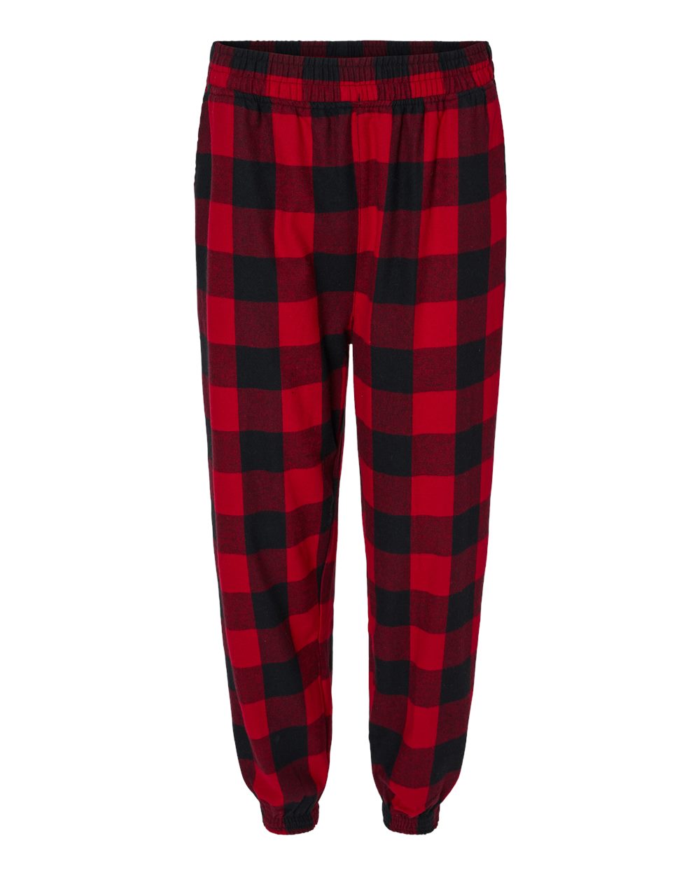 Front View of Red/ Black Flannel Joggers - 8810