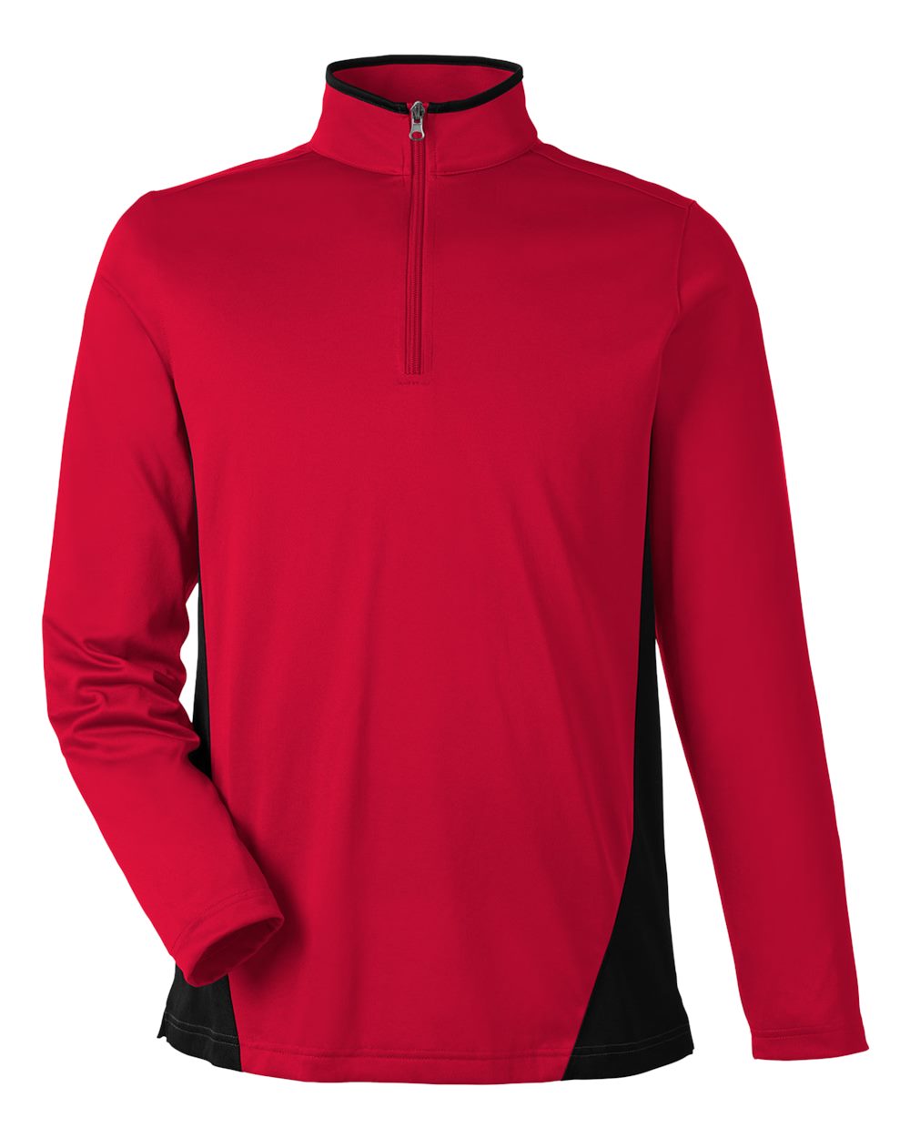 Front View of Red/ Black Men's Flash Snag Protection Plus IL Colorblock Quarter-Zip Pullover - M786