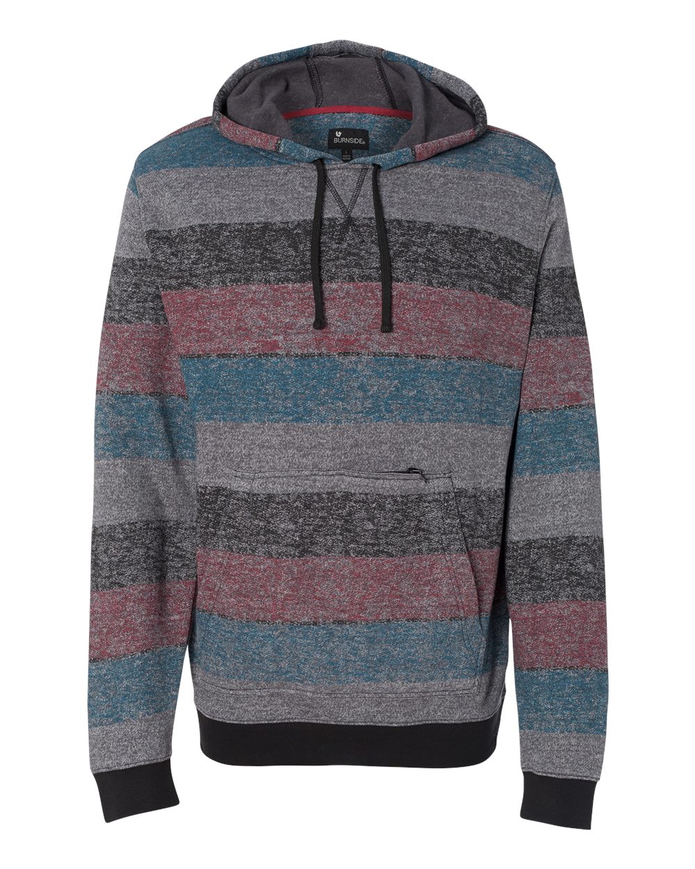 Front View of Red/ Black Printed Stripes Fleece Sweatshirt - 8603