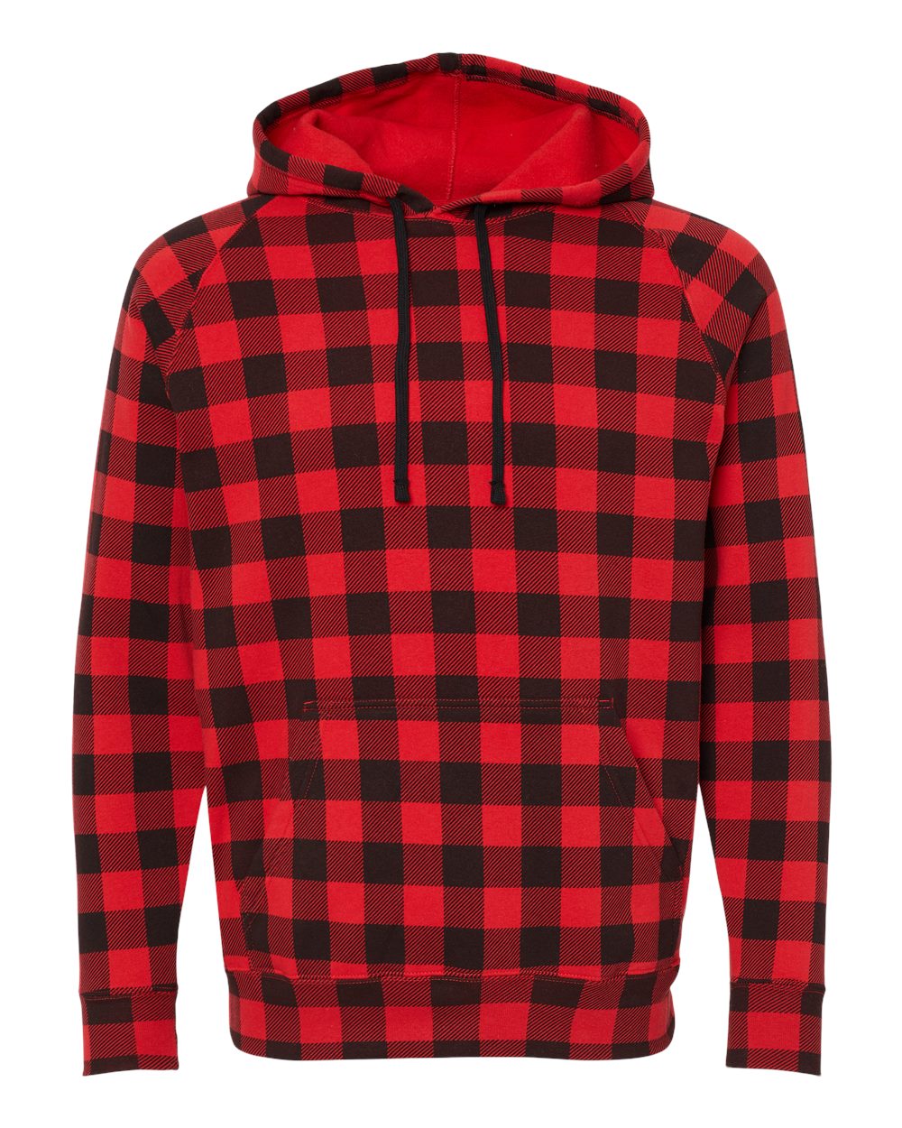 Front View of Red Buffalo Plaid Special Blend Raglan Hooded Sweatshirt - PRM33SBP