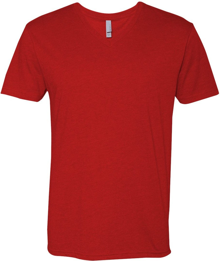 Front View of Red CVC V-Neck T-Shirt - 6240