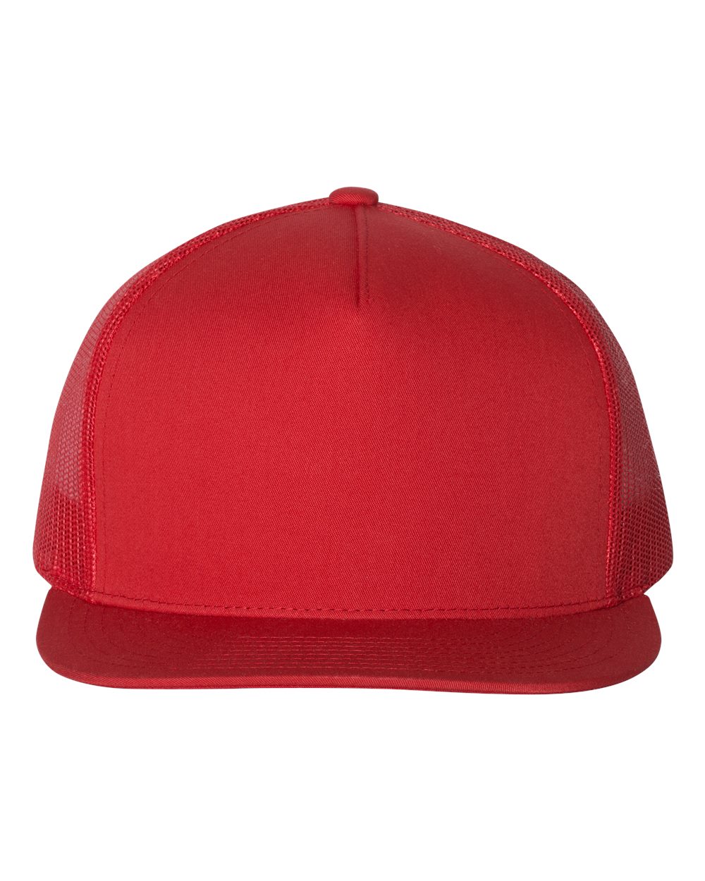 Front View of Red Five-Panel Classic Trucker Cap - 6006