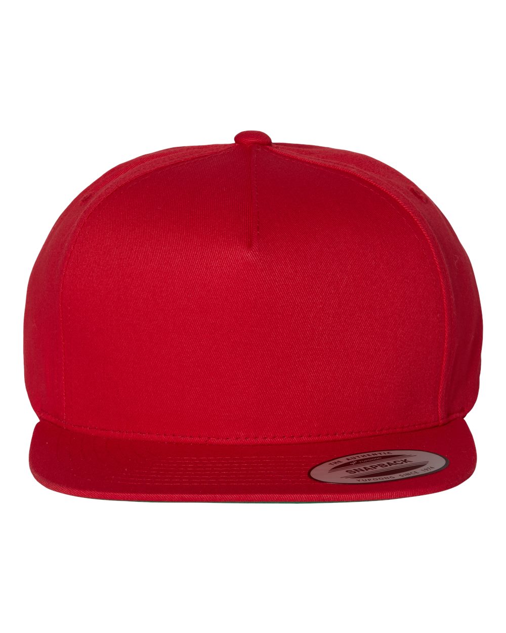 Front View of Red Five-Panel Cotton Twill Snapback Cap - 6007
