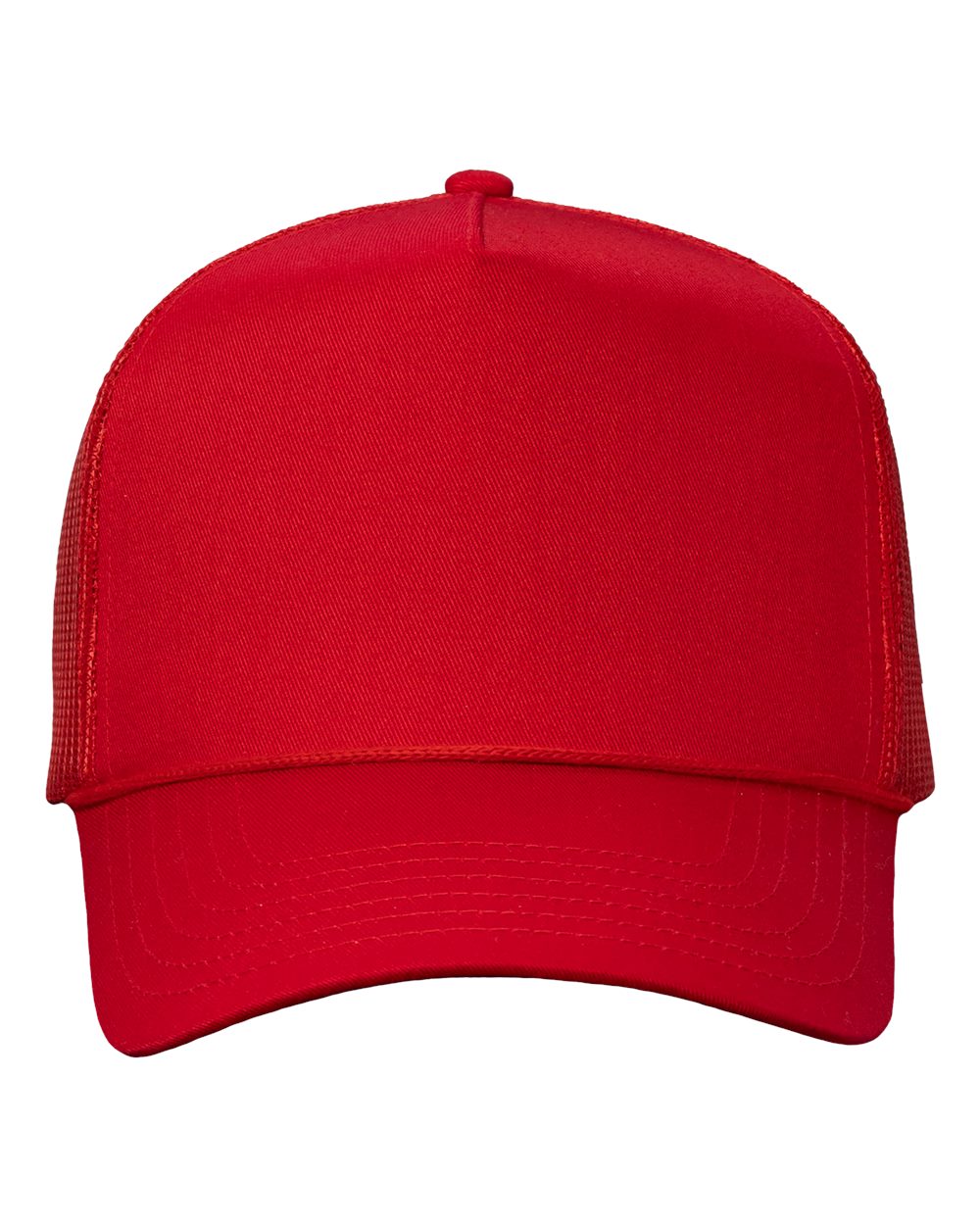 Front View of Red Five-Panel Trucker Cap - 8804H