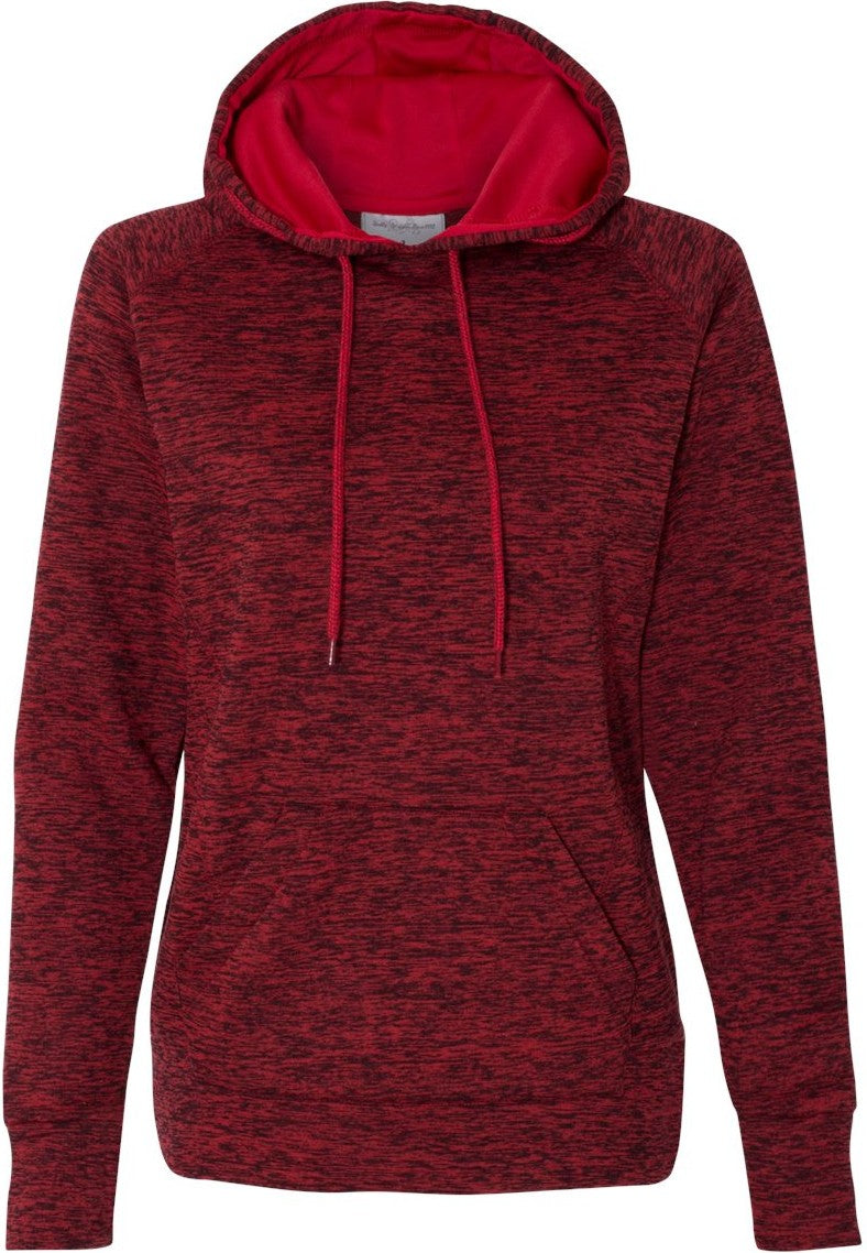 Front View of Red Fleck/ Red Women’s Cosmic Fleece Hooded Sweatshirt - 8616