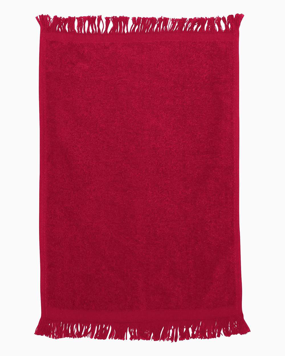 Front View of Red Fringed Fingertip Towel - T100