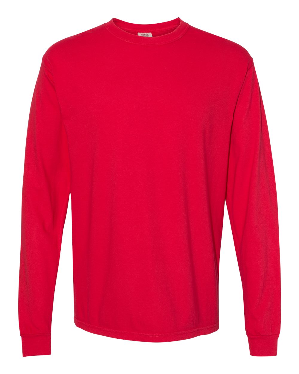 Front View of Red Garment-Dyed Heavyweight Long Sleeve T-Shirt - 6014