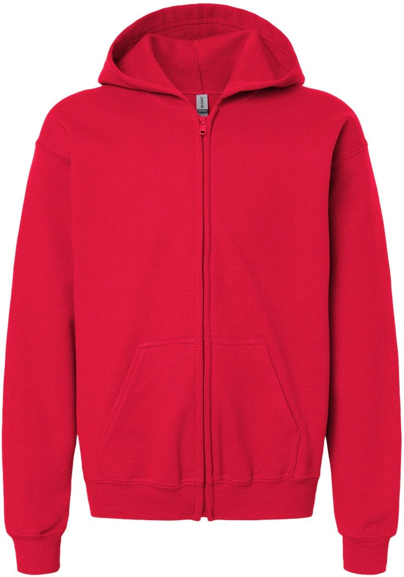 Front View of Red Heavy Blend™ Youth Full-Zip Hooded Sweatshirt - 18600B
