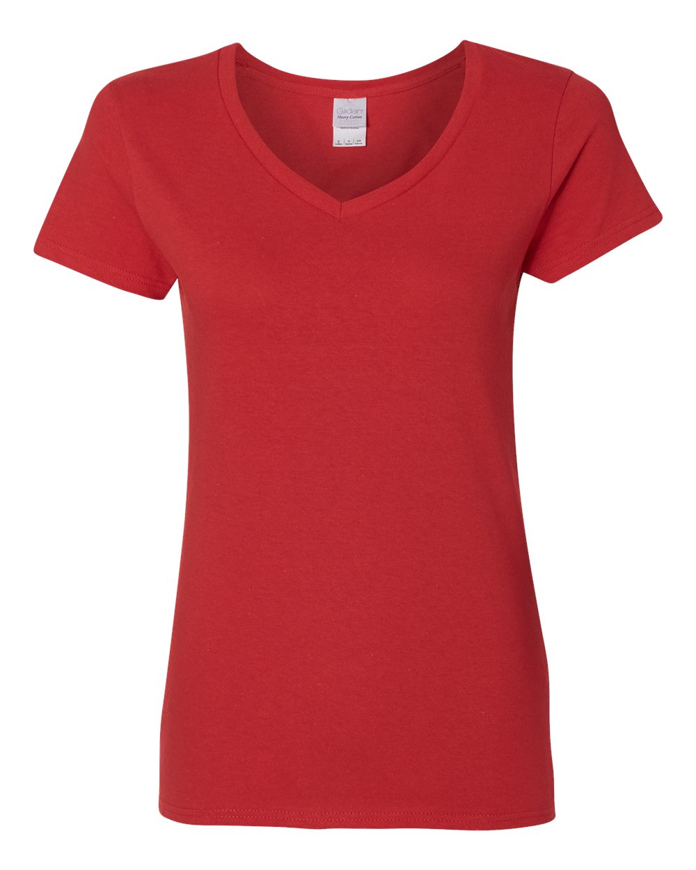 Front View of Red Heavy Cotton™ Women’s V-Neck T-Shirt - 5V00L