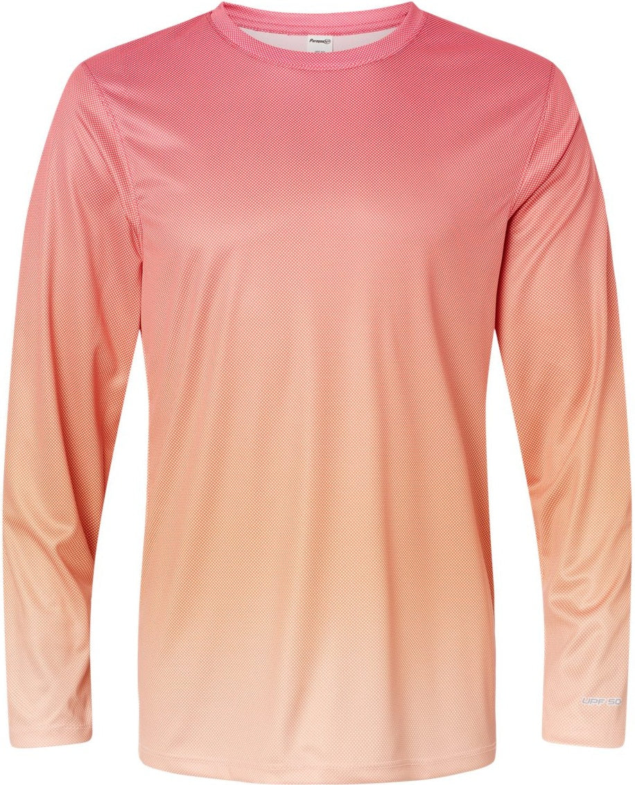Front View of Red/ Light Orange Barbados Performance Pin Dot Long Sleeve T-Shirt - 225
