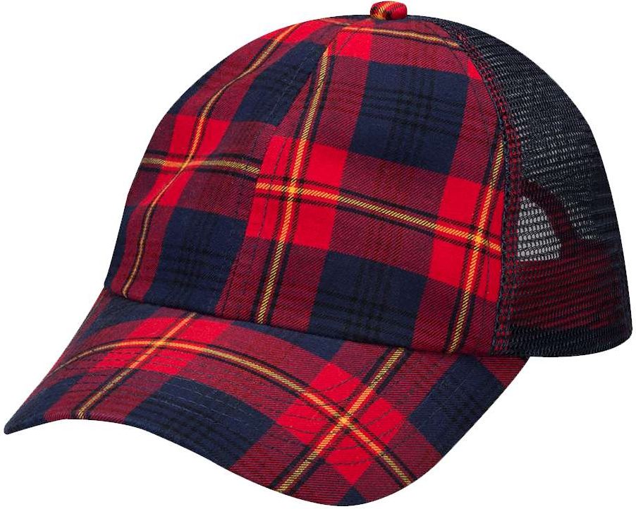 Front View of Red/ Navy Plaid Vibe Cap - VB101