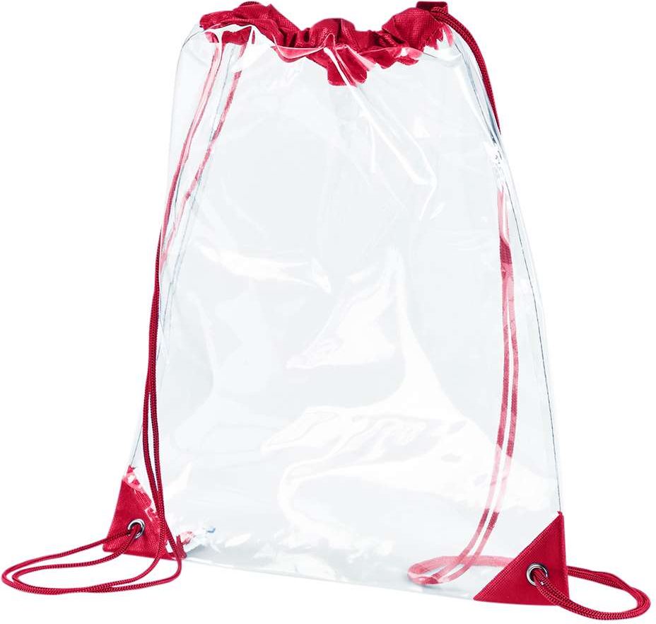 Front View of Red PVC Clear Drawstring Bag - BE253
