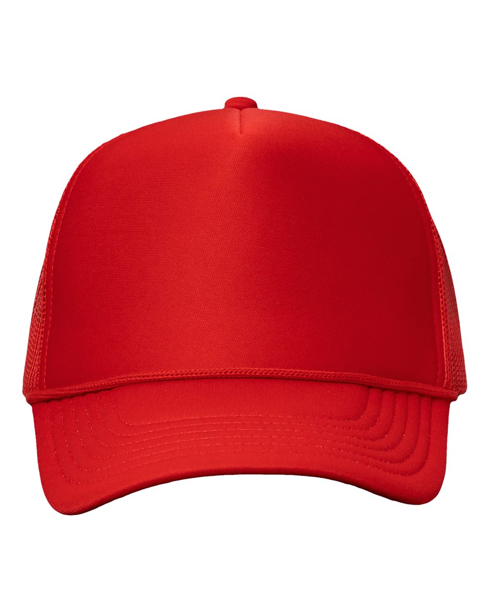 Front View of Red/ Red Foam Mesh-Back Trucker Cap - VC700
