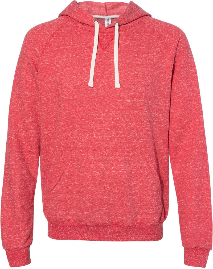 Front View of Red Snow Heather French Terry Raglan Hooded Sweatshirt - 90MR