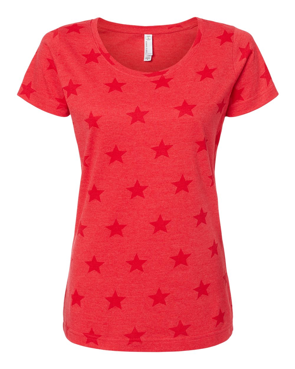 Front View of Red Star Women's Star Print Scoop Neck Tee - 3629