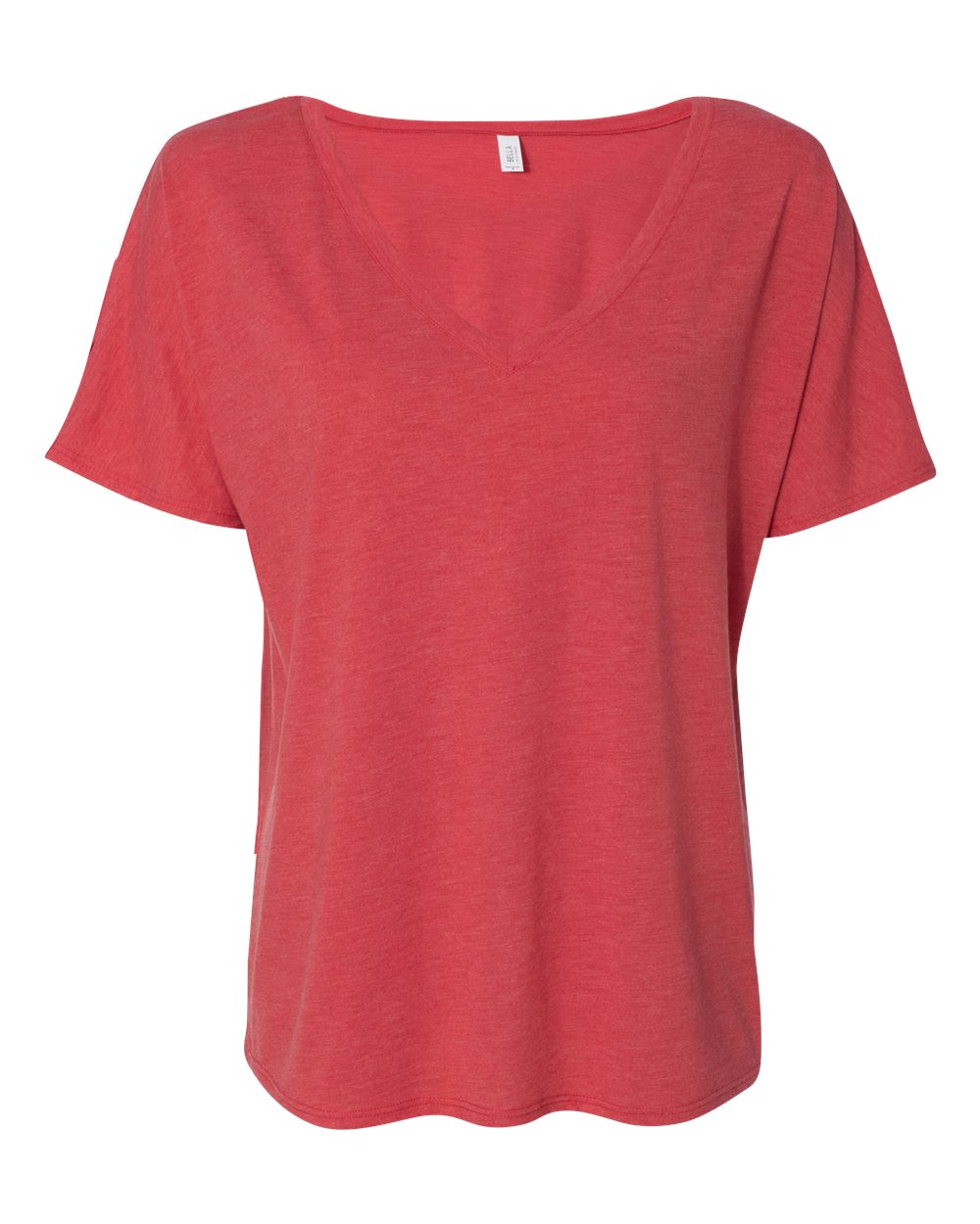 Front View of Red Triblend Women’s Slouchy V-Neck Tee - 8815