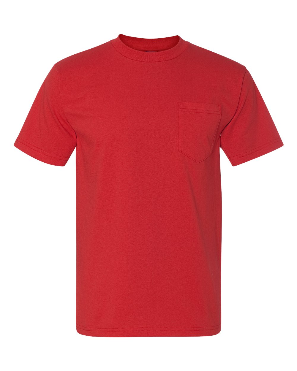 Front View of Red Union-Made Pocket T-Shirt - 3015