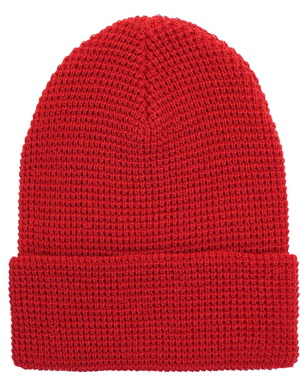 Front View of Red Waffle Cuffed Beanie - 2501KC