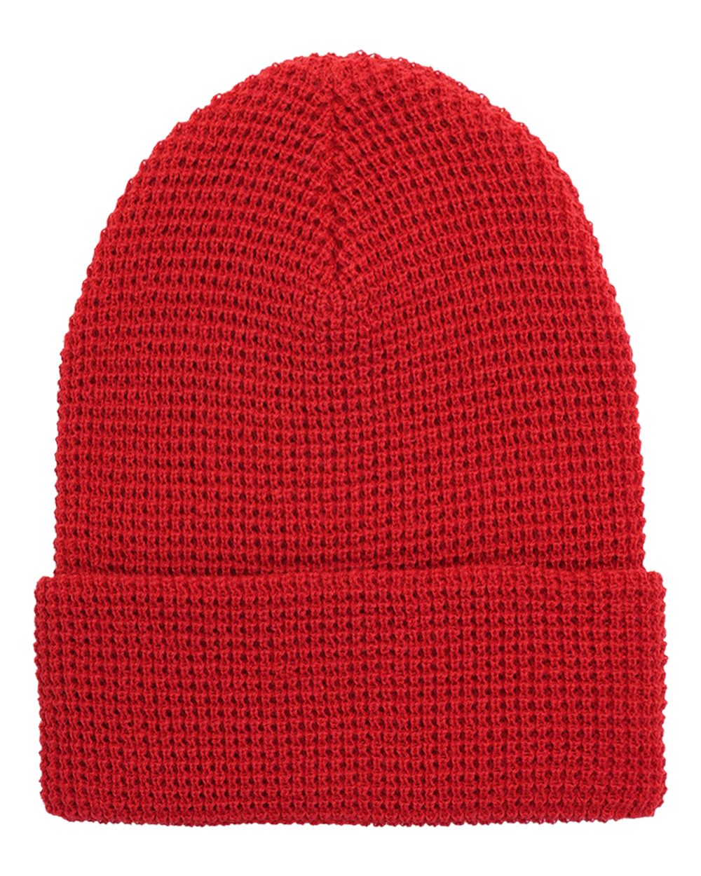 Front View of Red Waffle Cuffed Knit Beanie - 2501K