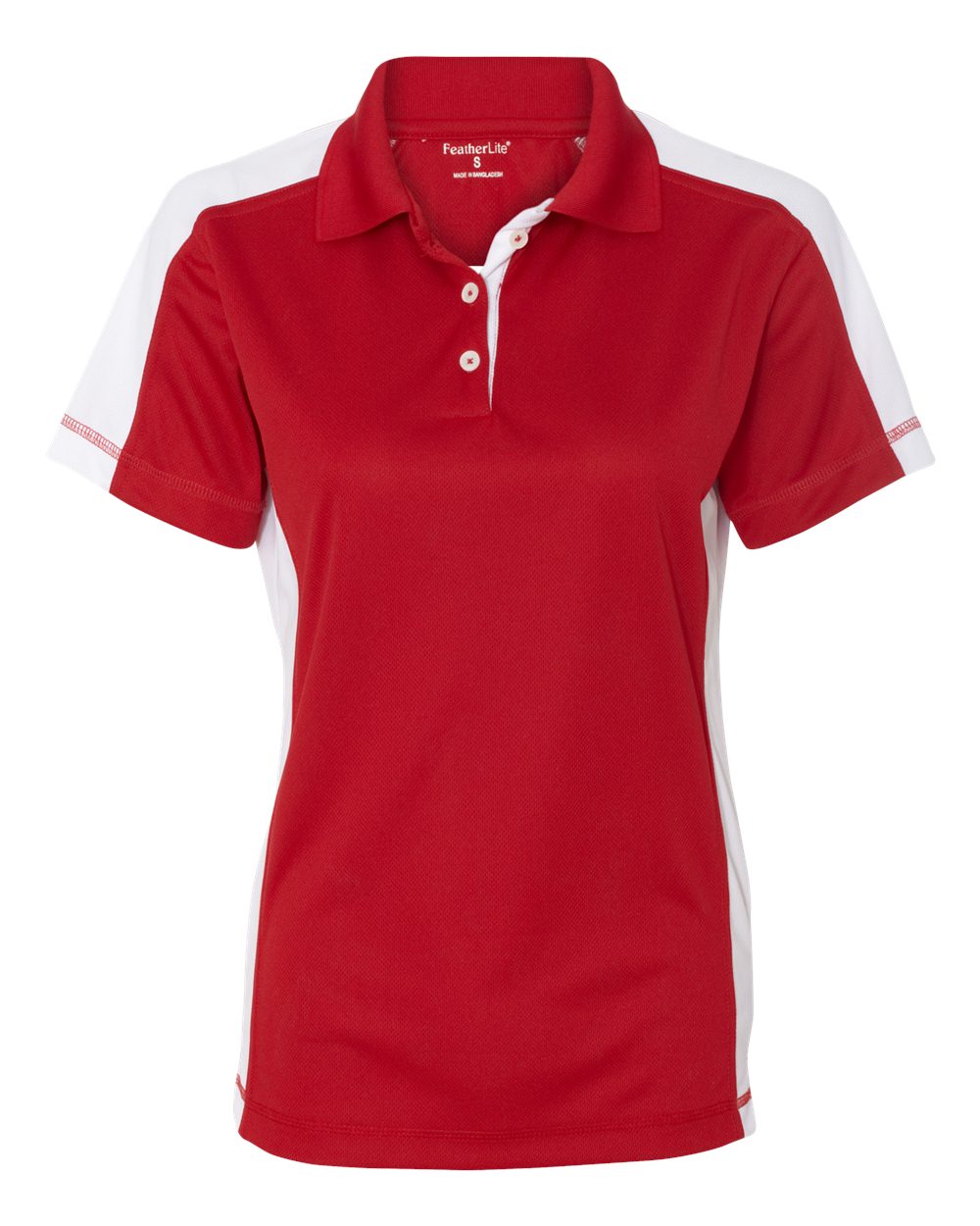 Front View of Red/ White Women's Colorblocked Moisture Free Mesh Polo - 5465