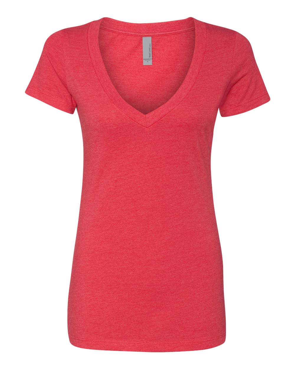 Front View of Red Women’s CVC Deep V-Neck T-Shirt - 6640