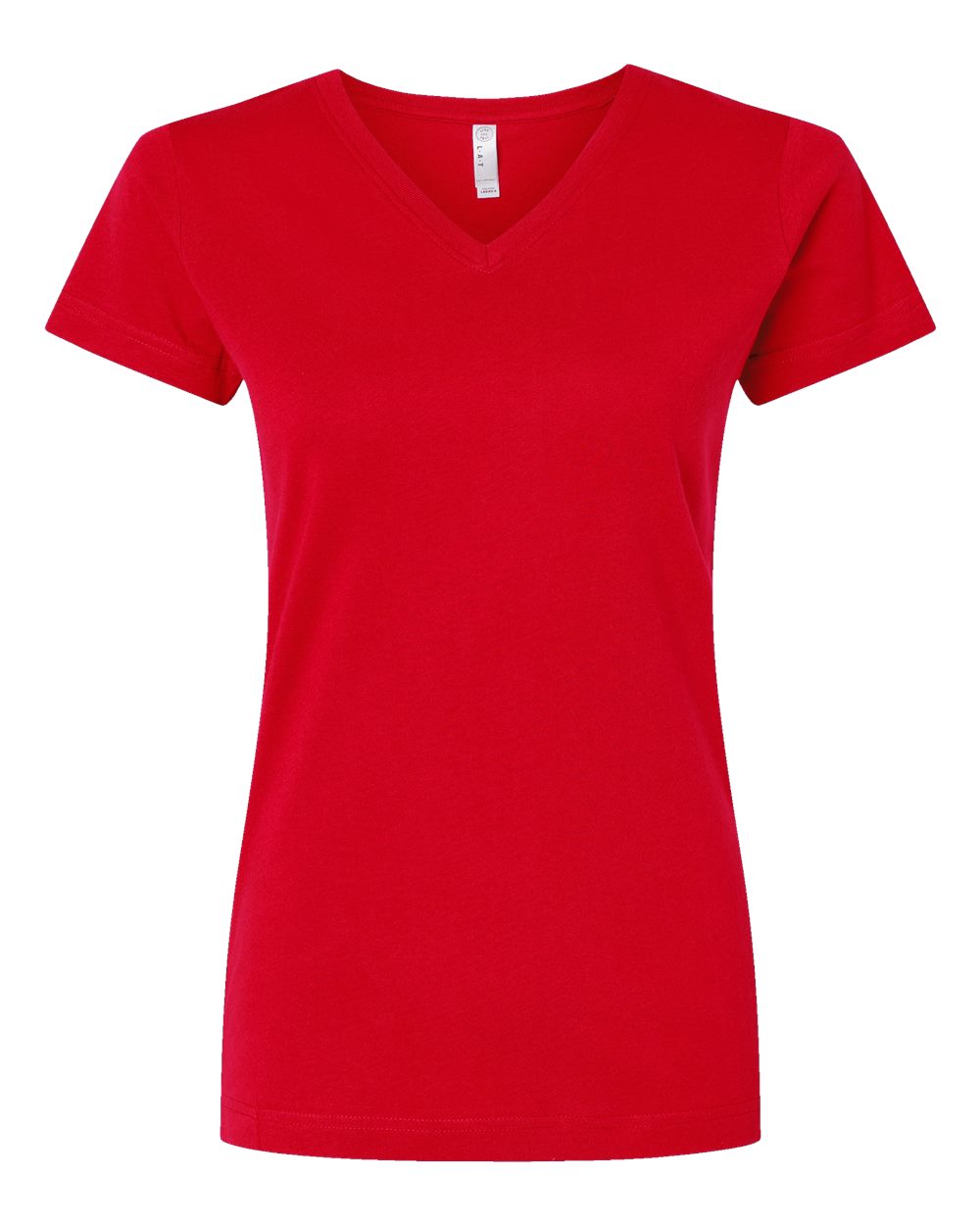 Front View of Red Women's Fine Jersey V-Neck Tee - 3507