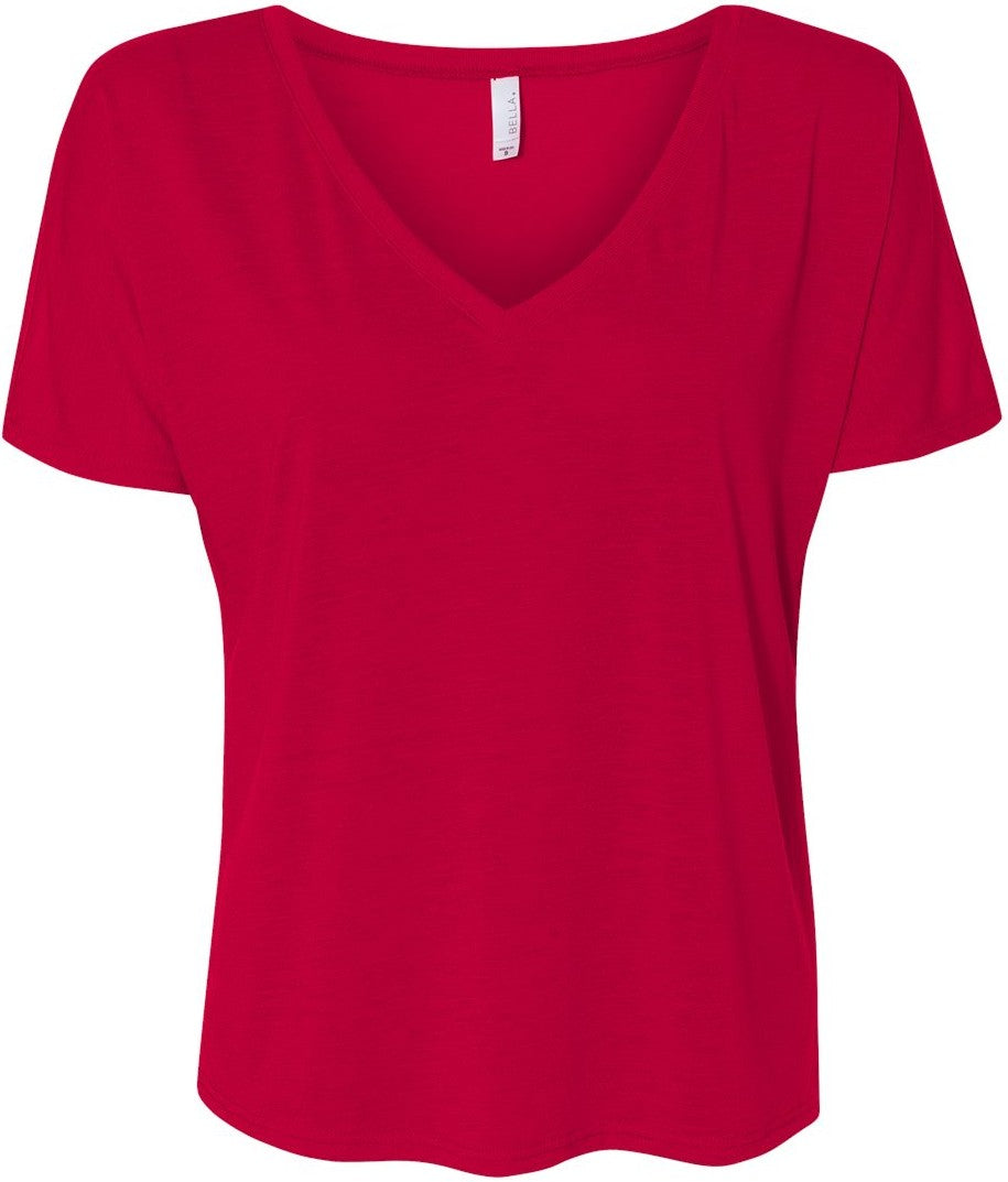 Front View of Red Women’s Slouchy V-Neck Tee - 8815