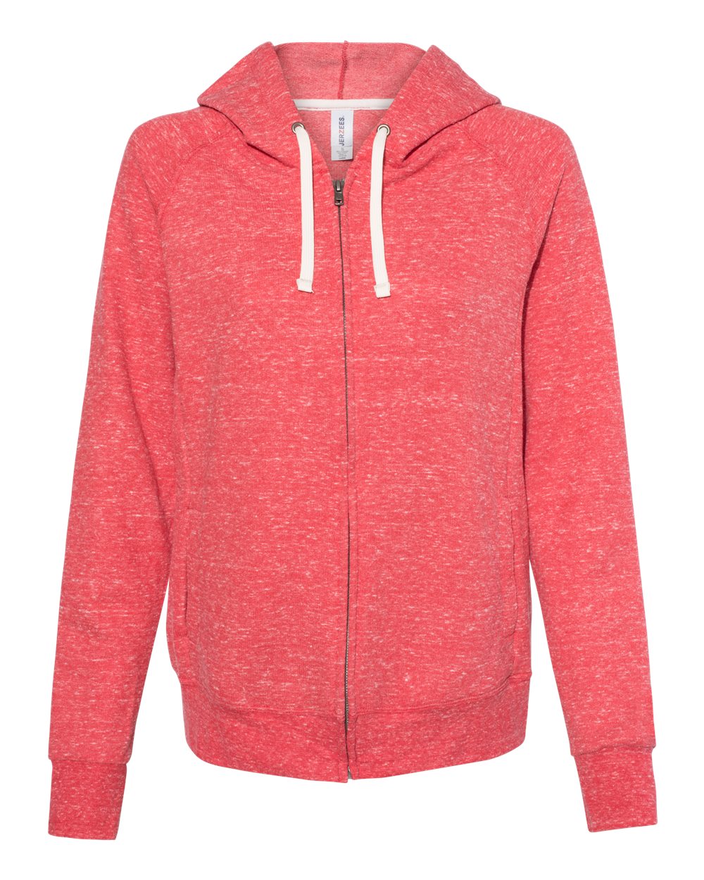 Front View of Red Women's Snow Heather French Terry Full-Zip Hooded Sweatshirt - 92WR