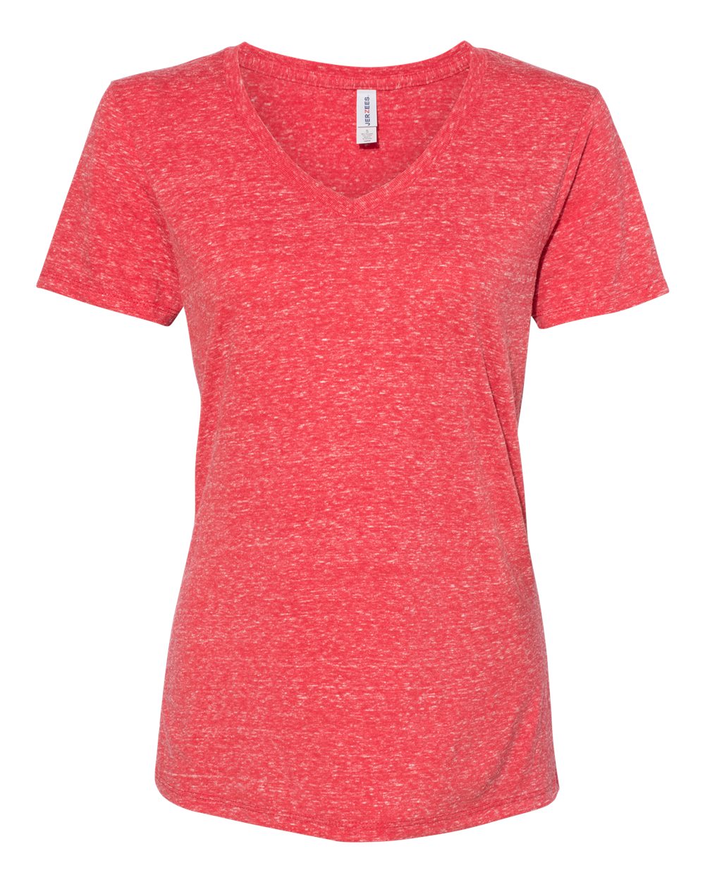 Front View of Red Women's Snow Heather Jersey V-Neck T-Shirt - 88WVR