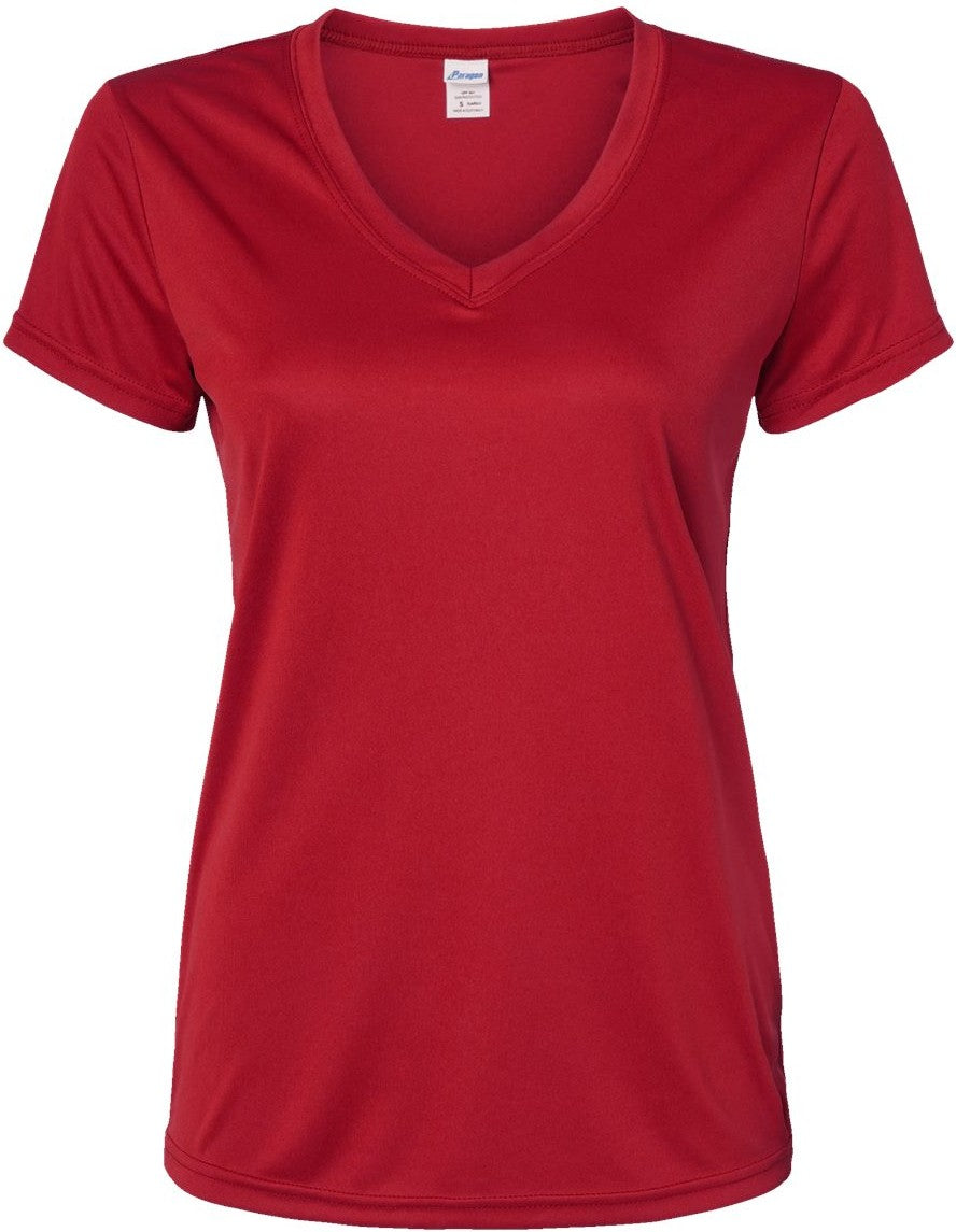 Front View of Red Women's Vera V-Neck T-Shirt - 203