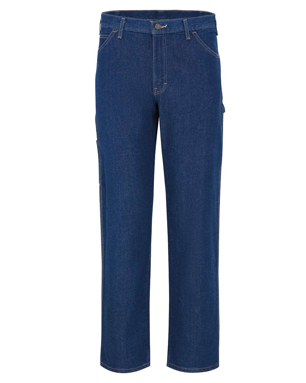 Front View of Rinsed Indigo Blue - 39 Unhemmed Industrial Carpenter Jeans - LU20