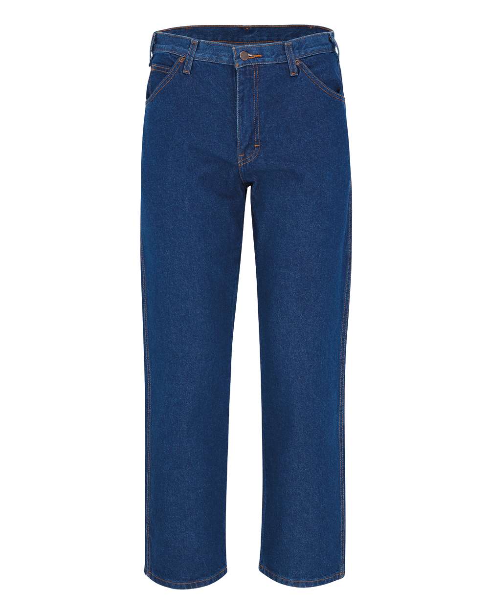 Front View of Rinsed Indigo Blue - 39 Unhemmed Industrial Relaxed Fit Jeans - Extended Sizes - CR39EXT