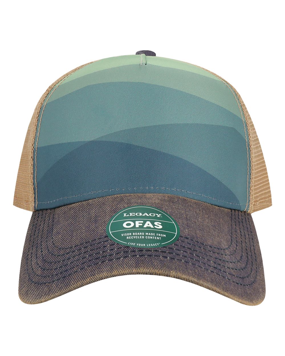 Front View of Rolling Mountains Old Favorite Five-Panel Trucker Cap - OFAFP