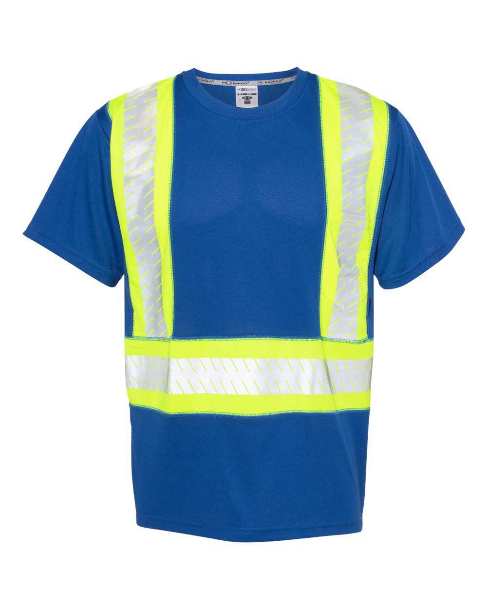 Front View of Royal Blue/ Lime - B202 EV Series® Enhanced Visibility Contrast Pocket T-Shirt - B200-204