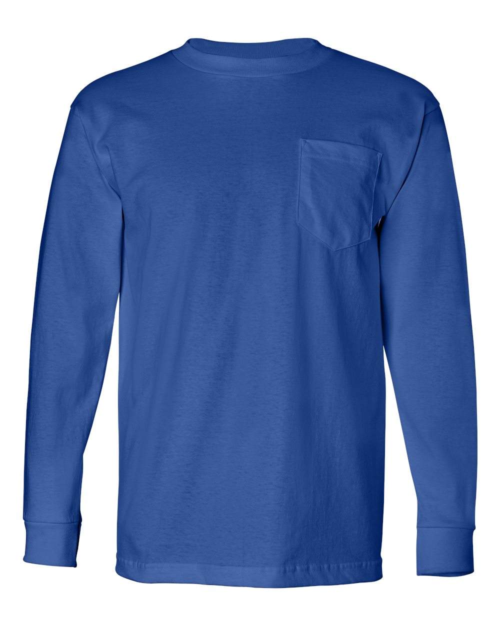 Front View of Royal Blue USA-Made Long Sleeve Pocket T-Shirt - 8100