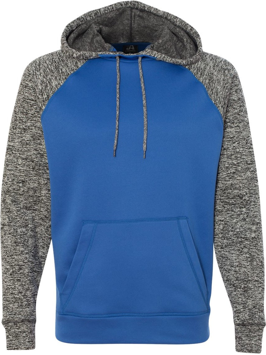 Front View of Royal/ Charcoal Fleck Colorblocked Cosmic Fleece Hooded Sweatshirt - 8612